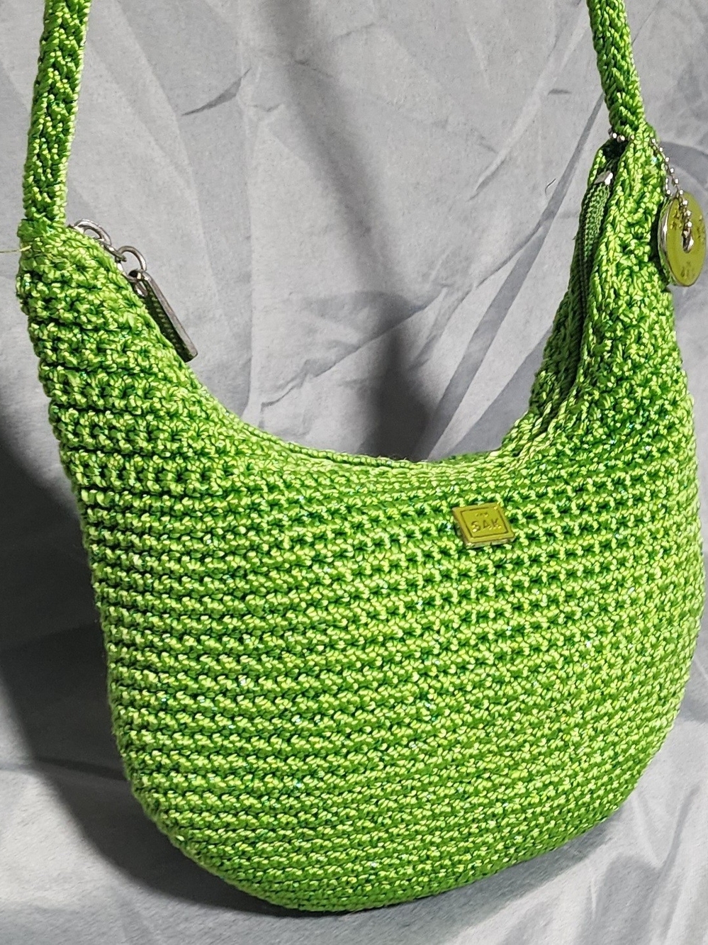 NWOT Vinrage Y2K The Sak Green Crochet Crossbody Bag Shoulderbag Purse Boho
